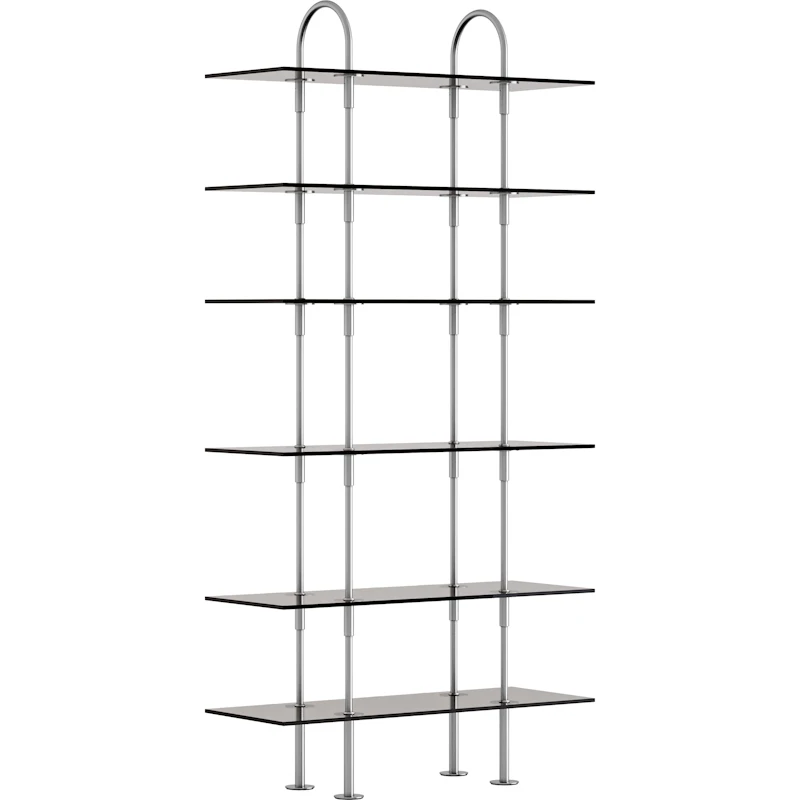 Keen Hyllsystem Med 6 Hyllplan 96 cm, Satinpolerat Rostfritt stål / Tonat Glas