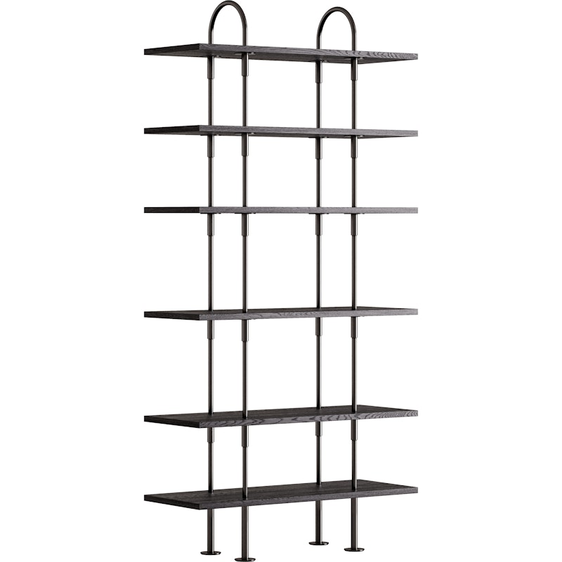 Keen Hyllsystem Med 6 Hyllplan 96 cm, Svart Mässing / Svartbrunbetsad Ask