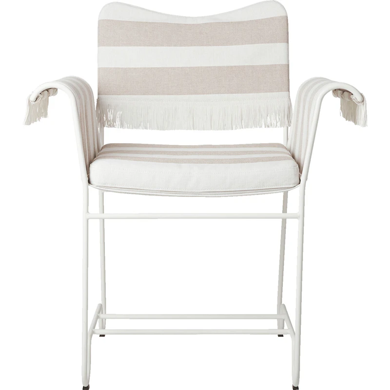 Tropique Matstol Med Fransar, Classic White Semi Matt / Leslie Stripe 40