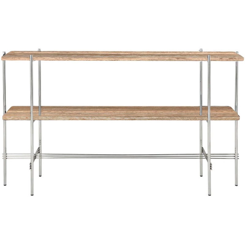 TS Console Sidobord 120x30x72 cm, Polerat Stål / Varm taupe Travertin