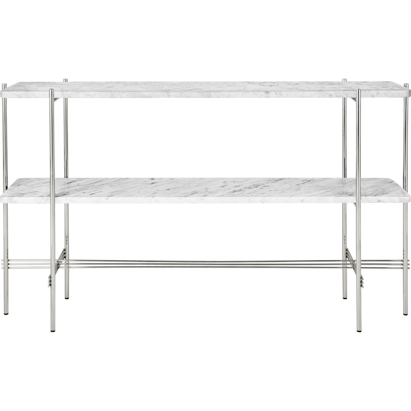 TS Console Sidobord 120x30x72 cm, Polerat Stål / Vit Carraramarmor