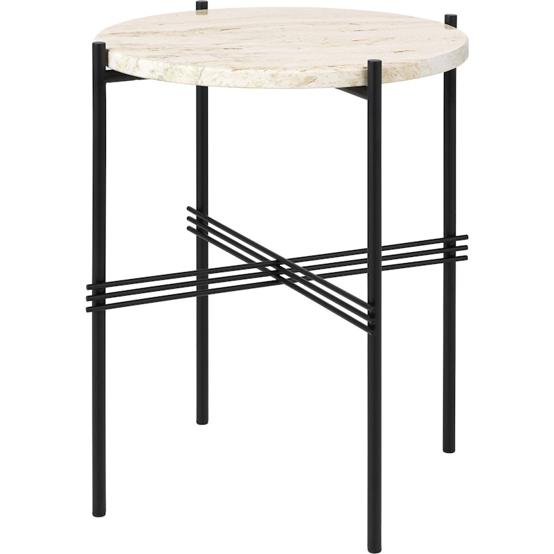 TS Sidobord 40 cm, Svart / Neutralt vit Travertin
