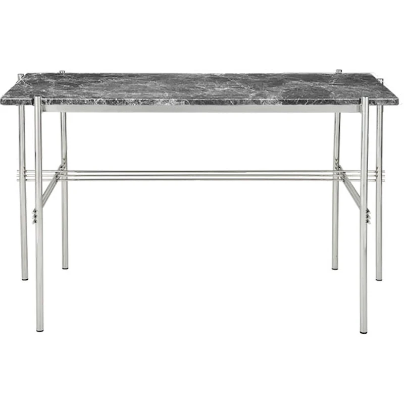 TS Skrivbord 60x120 cm, Polerat Stål / Grå Emperadormarmor