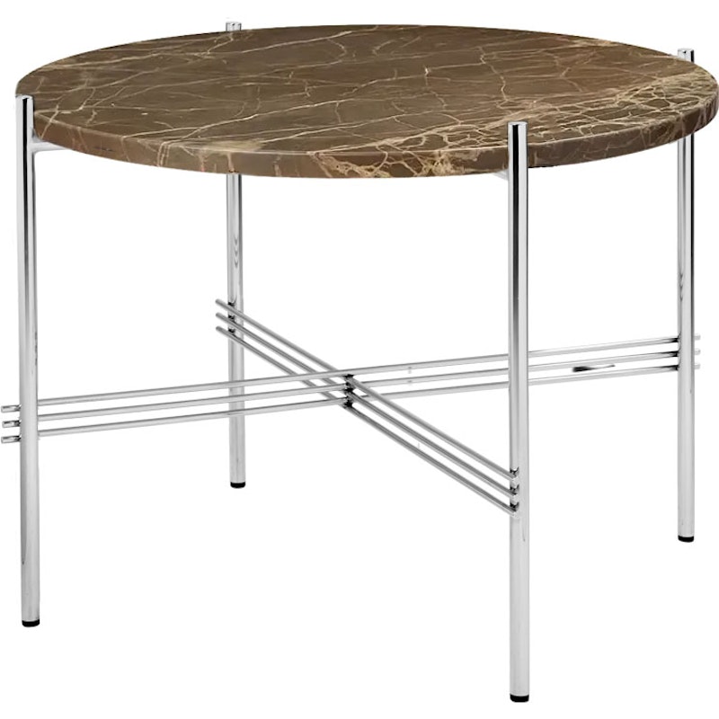 TS Soffbord 55 cm, Polerat Stål / Brun Emperadormarmor