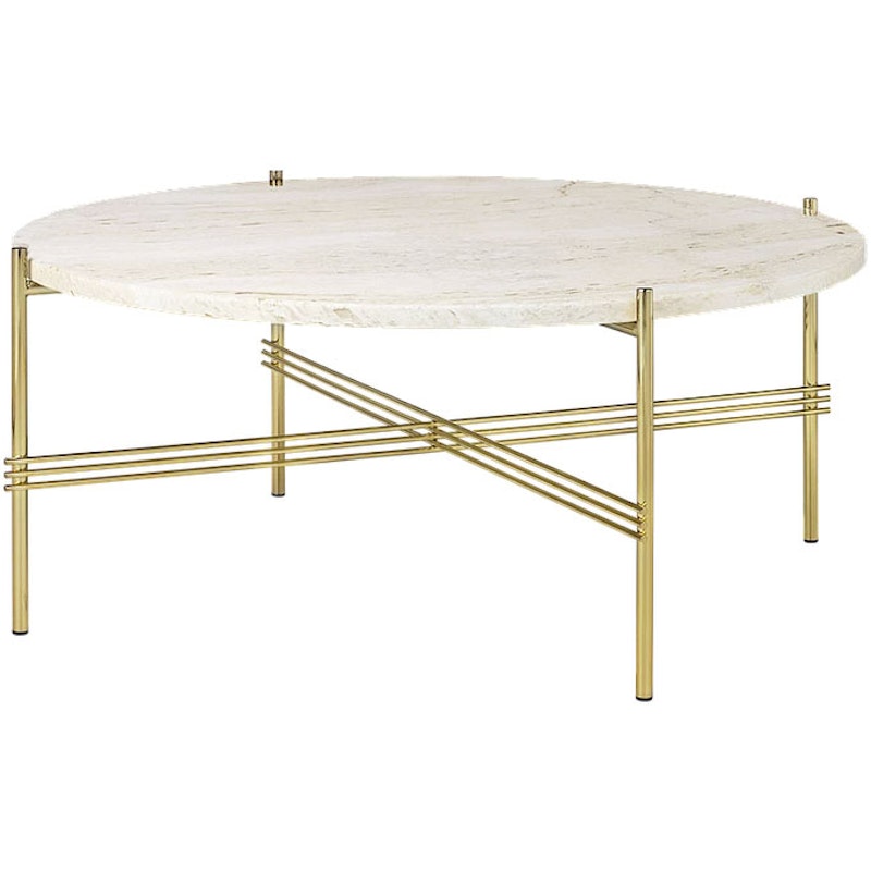TS Soffbord 80 cm, Mässing / Neutralt vit Travertin