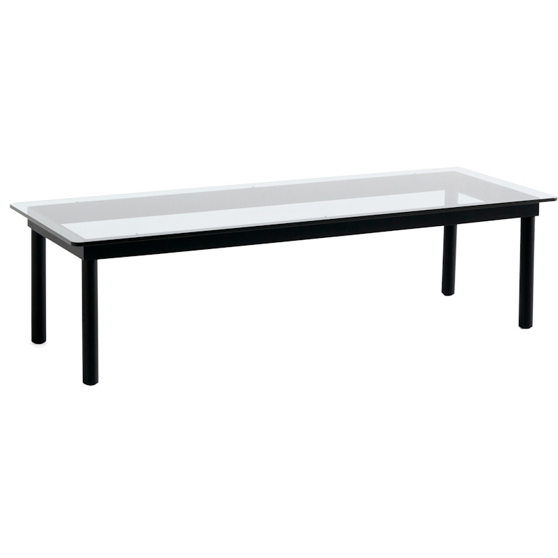 Kofi Soffbord 140x50 cm, Svart Vattenbaserad Lackad Ek / Klart Glas