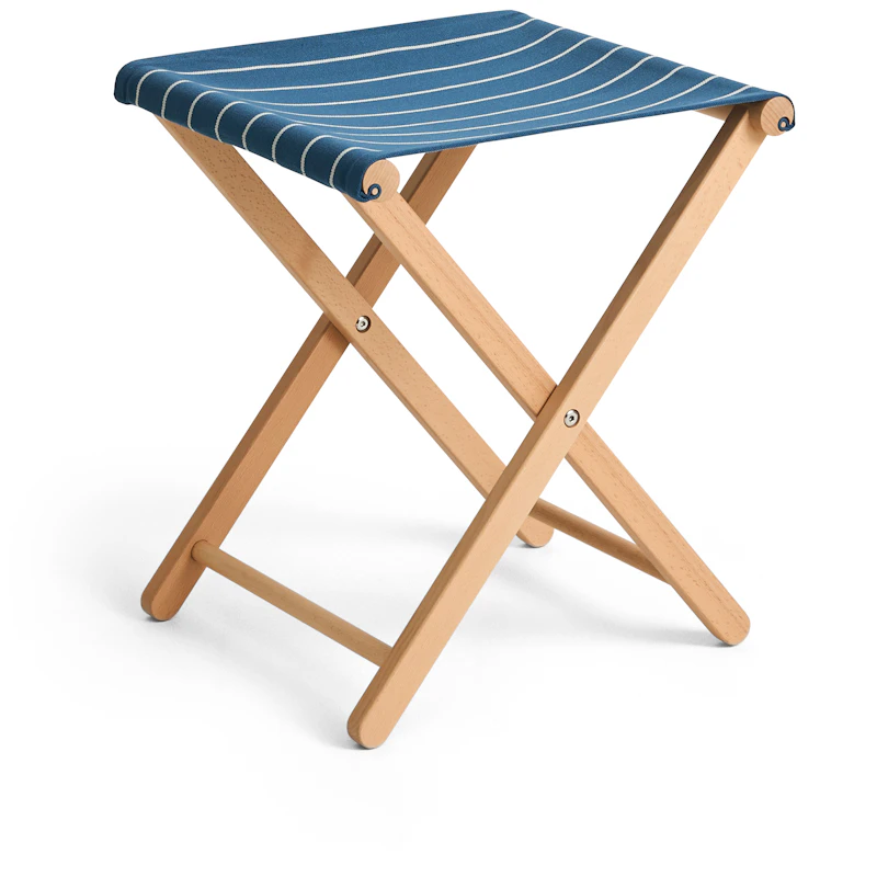 Outdoor Market Folding Stool, Blue With Beige Stripe
