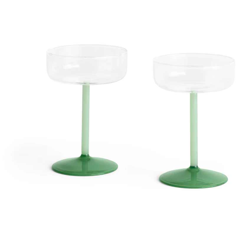 Tint Champagnekupa 2-pack, Klar / Jadegrön
