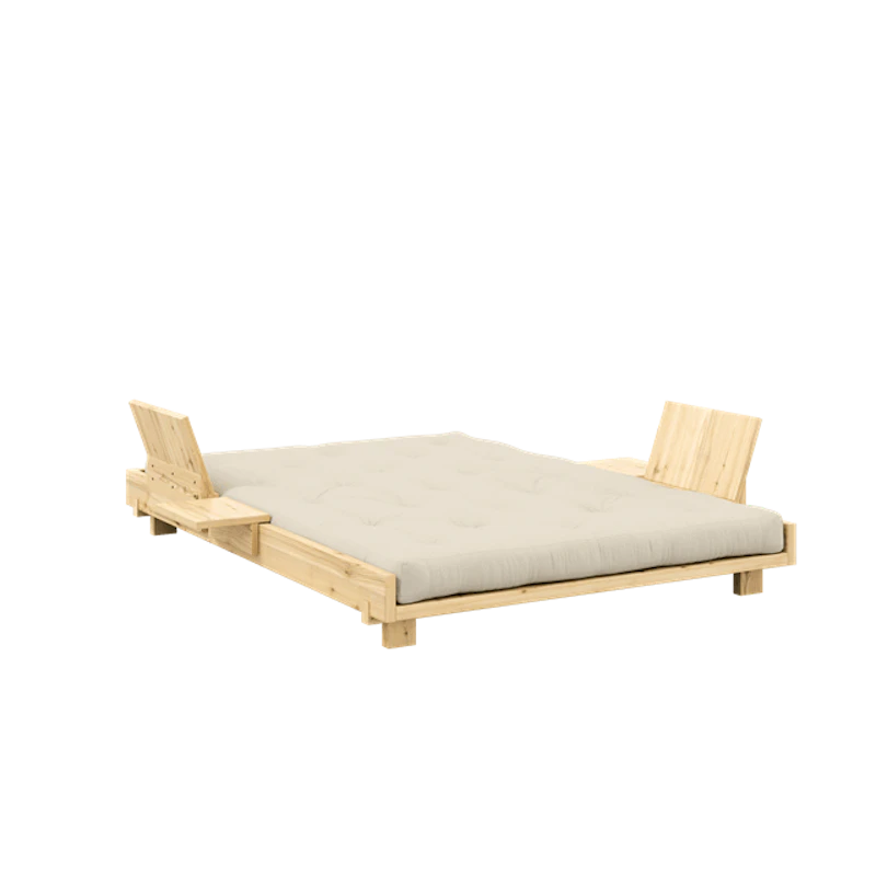 Social Bäddsoffa Med 2 Ryggstöd Sidobord och Madrass 140x200 Beige/Raw