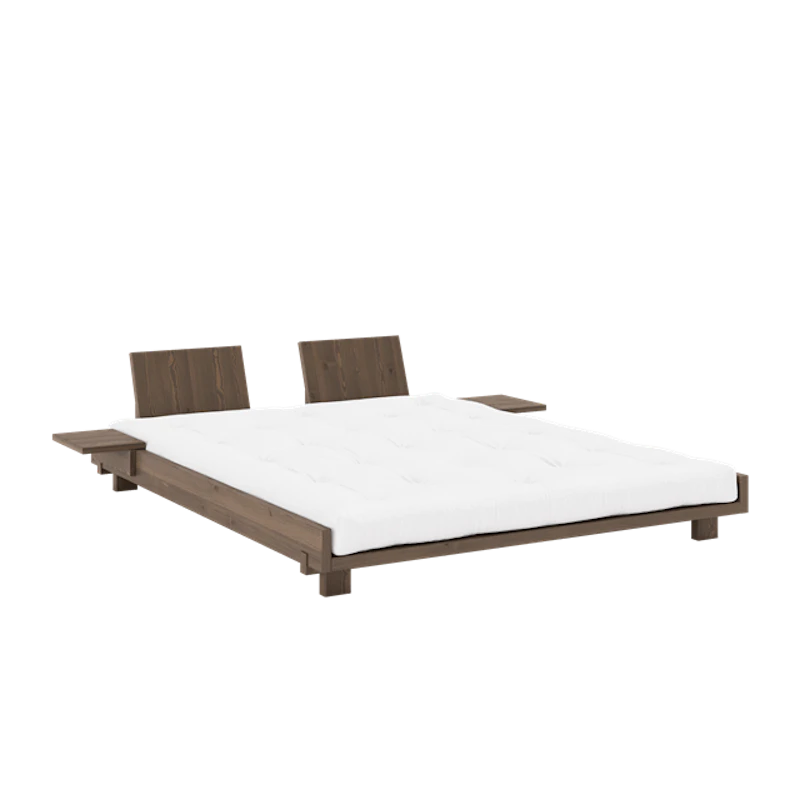 Social Sängram Med 2 Ryggstöd och Sidobord 160x200 Johannesbrunt