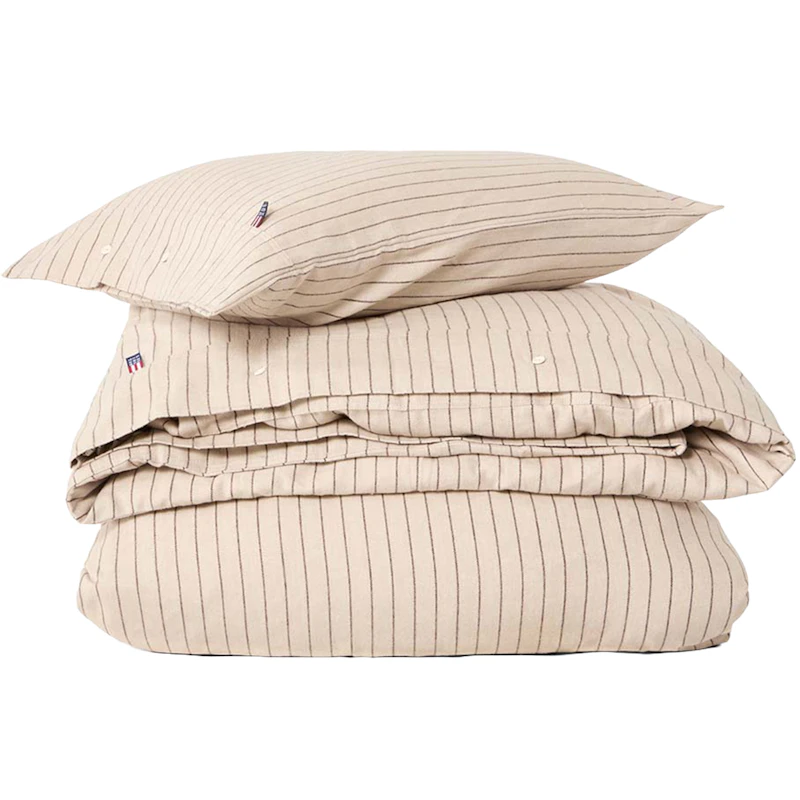 Pinstriped Bäddset 150x210 + 50x60 cm, Beige / Brun