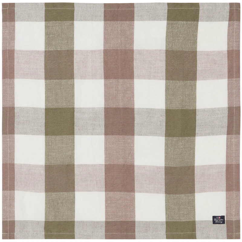 Checked Linen/Cotton Servett 50x50 cm, Brun/Oliv