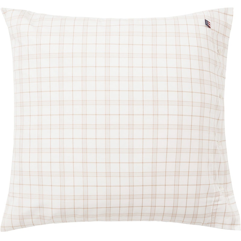 Checked Lyocell/Cotton Örngott 65x65 cm, Vit/Beige