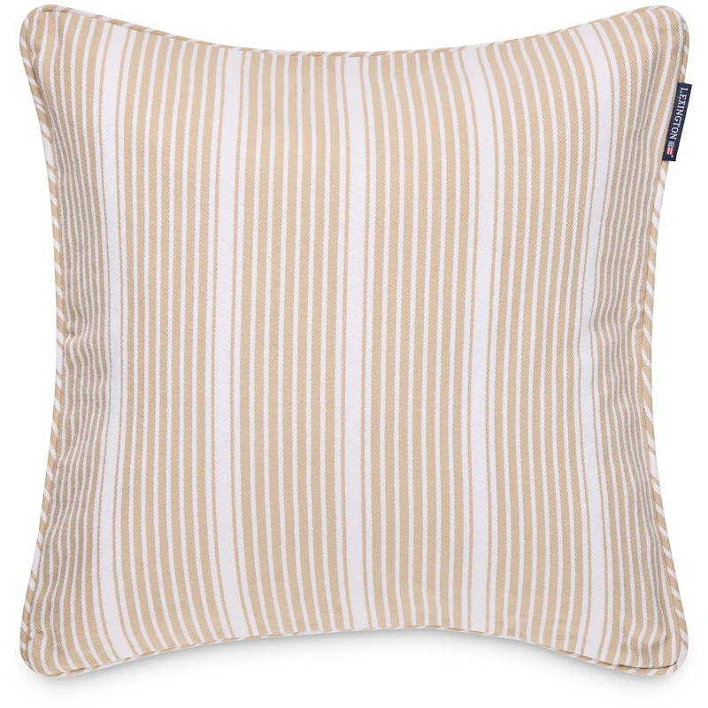 Classic Striped Organic Cotton Twill Kuddfodral 50x50 cm, Vit / Beige