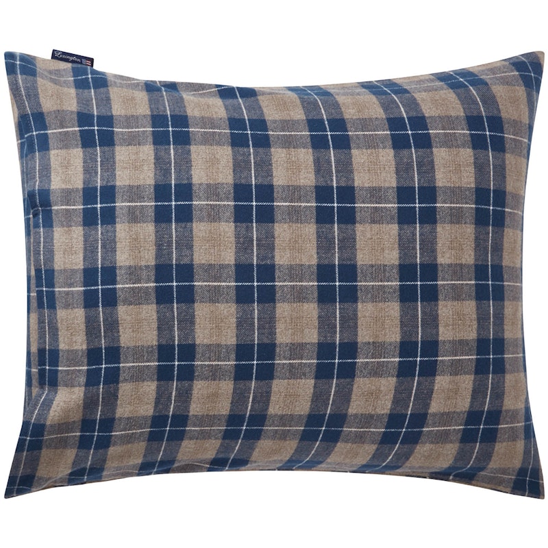 Checked Cotton Flannel Örngott 50x60 cm, Denim Blue/Beige