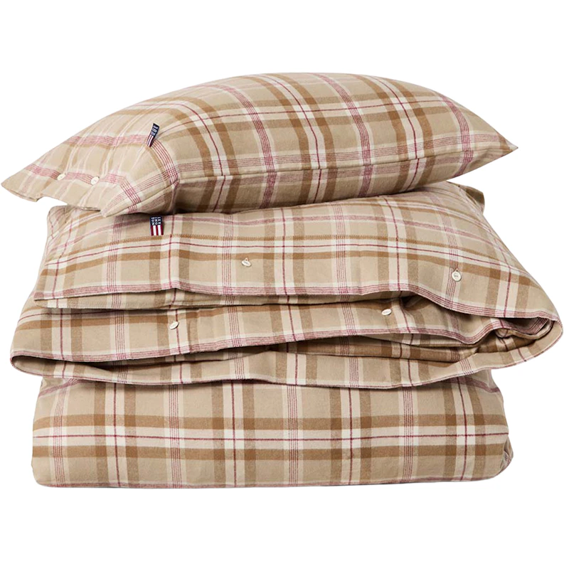 Checked Bäddset 210x150 + 50x60 cm, Fudge / Beige / Fikon