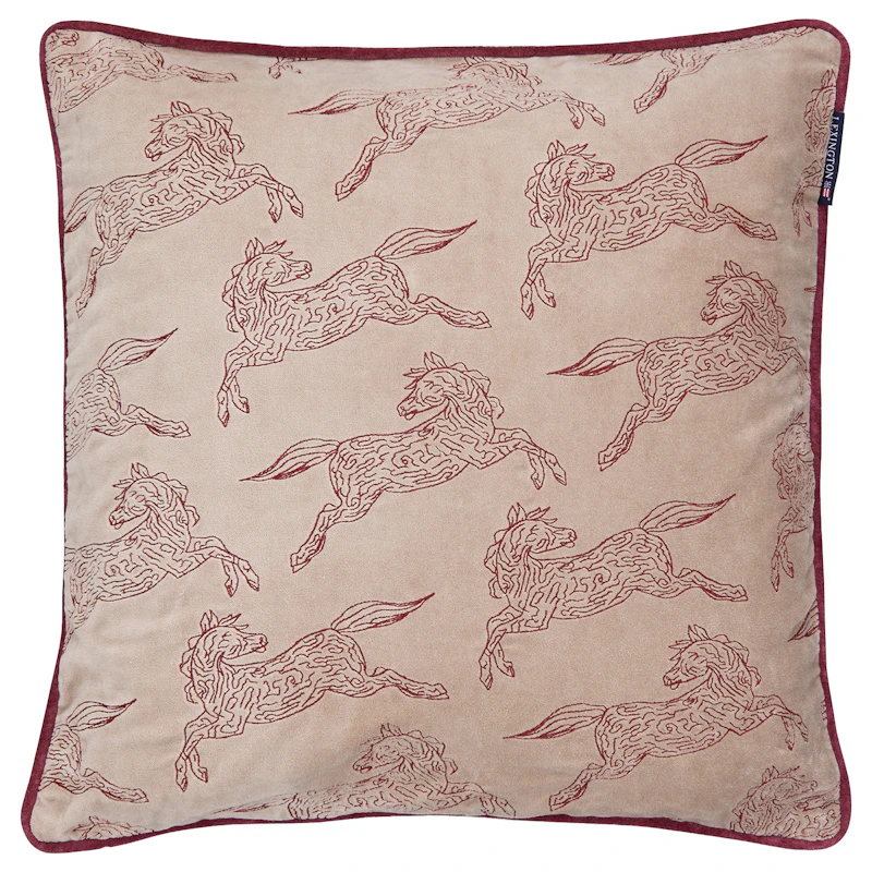 Horses Kuddfodral 50x50 cm, Beige/Vinröd