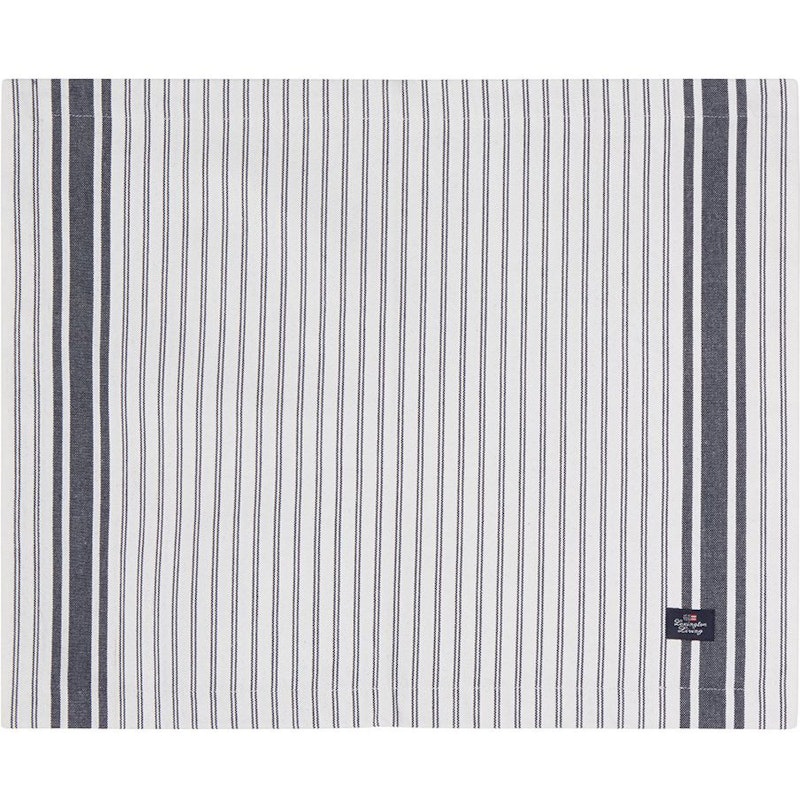 Icons Striped Organic Cotton Oxford Bordstablett, Vit / Dress Blue