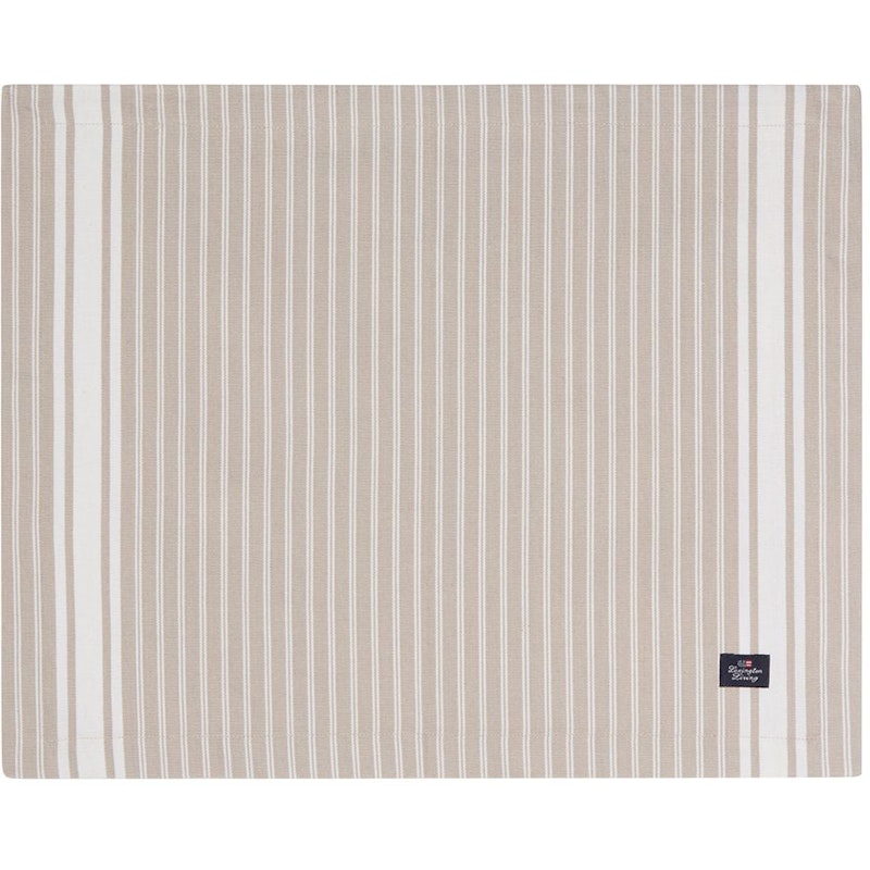Icons Striped Organic Cotton Oxford Bordstablett, Beige / Vit