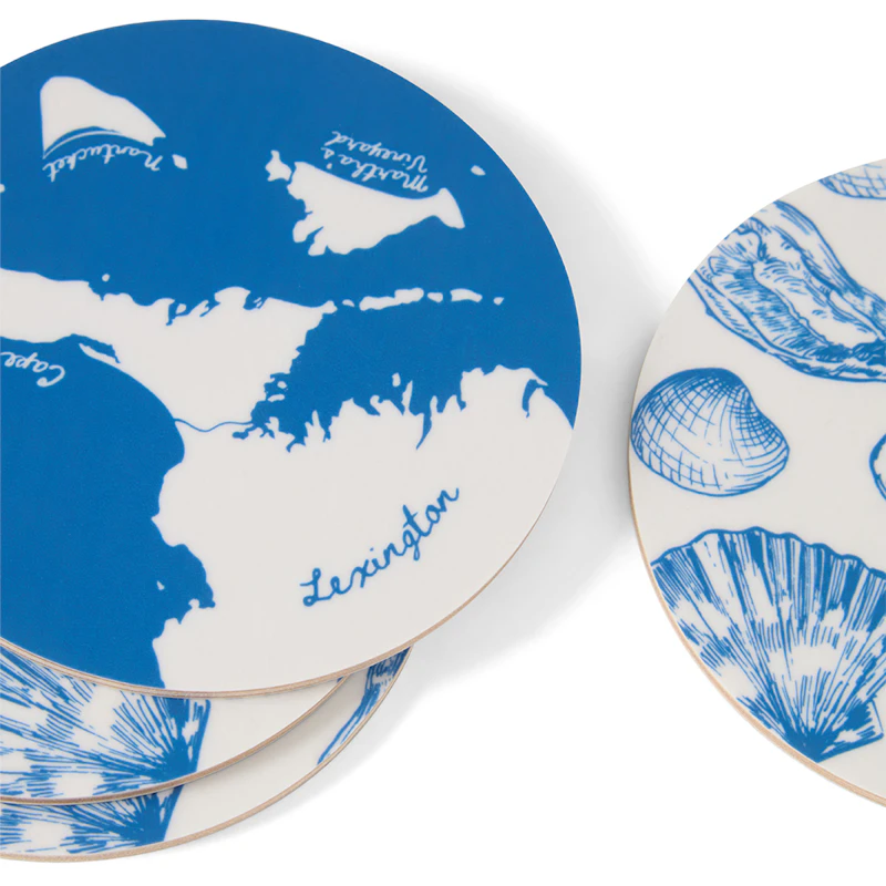 Glasunderlägg 4-pack, Vit / Blå