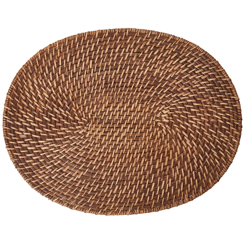 Rattan Oval Bordstablett 35x45 cm, Brun