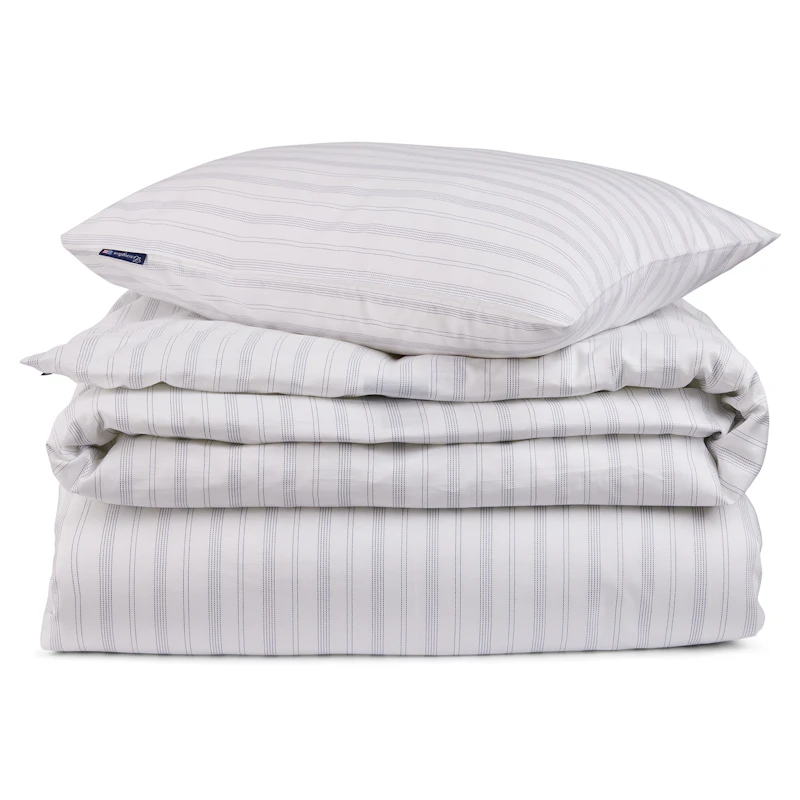 Striped Lyocell/Cotton Bäddset 220x220 cm, Vit/Misty Blue