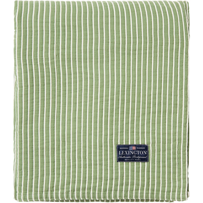 Striped Reversible Organic Cotton Överkast 260x240 cm, Grön/Off-white