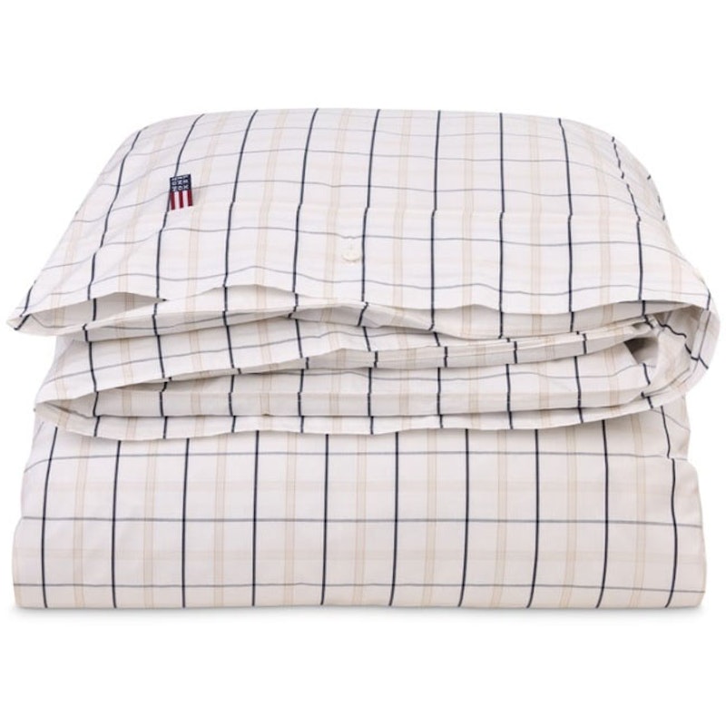 Checked Cotton Poplin Påslakan Vit / Beige / Marinblå, 150x210 cm