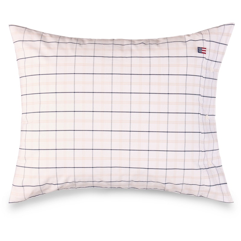 Checked Cotton Poplin Örngott Vit / Beige / Marinblå, 50x90 cm