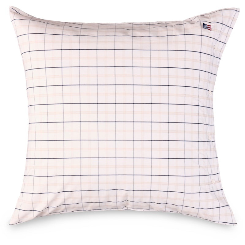 Checked Cotton Poplin Örngott Vit / Beige / Marinblå, 65x65 cm