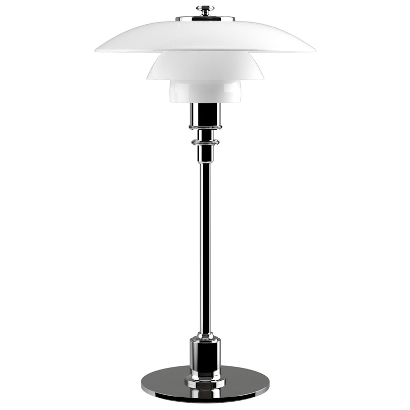 PH 3½-2½ Bordslampa, Förkromad/Vitt Opalglas