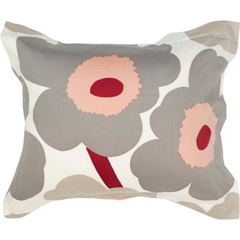 Unikko Satin Örngott 50x60 cm, Off-white / Varmgrå / Rosa