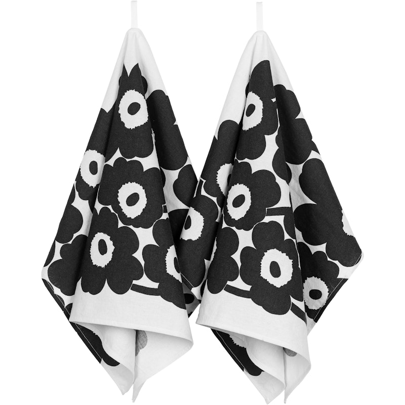 Unikko Kökshandduk 47x70 cm 2-pack, Svart / Vit