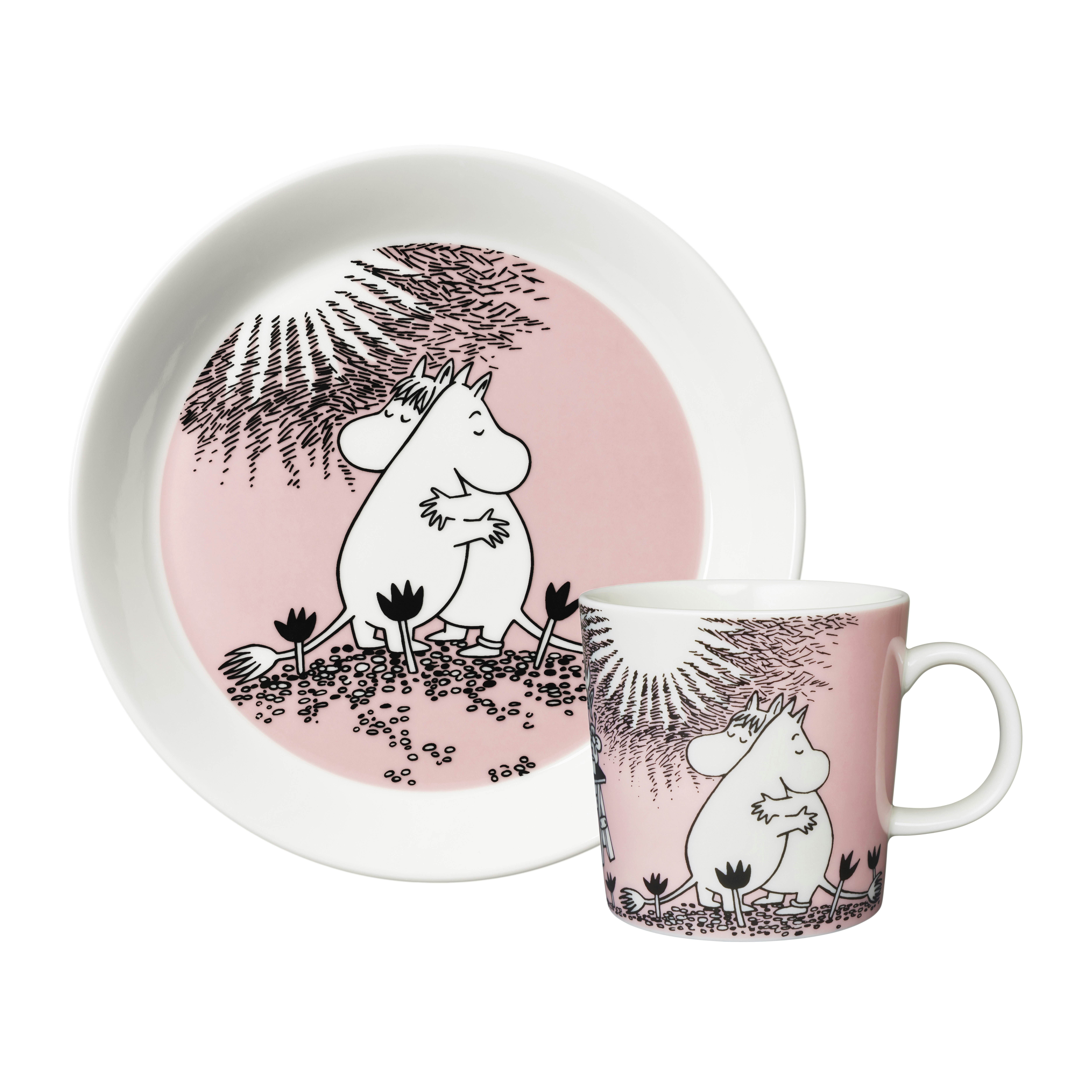 Moomin Arabia Moomin Set Tallrik / Mugg K&auml;rlek 30 - Kaffekoppar Vitroporslin Rosa - 1082627