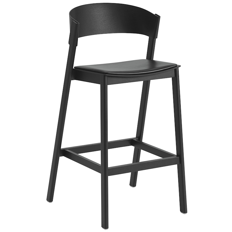 Cover Barstol Med Ryggstöd 75 cm, Svart / Svart Läder