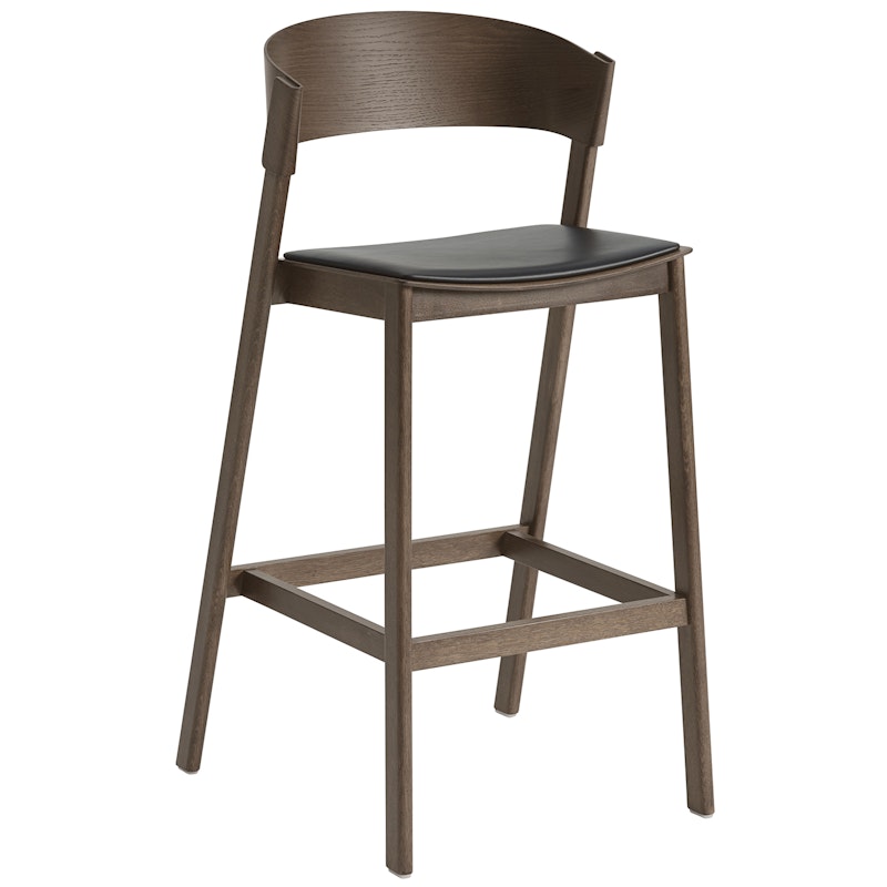 Cover Barstol Med Ryggstöd 75 cm, Dark Stained / Svart Läder