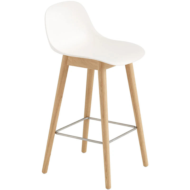 Fiber Barstol Trä Med Ryggstöd 65 cm, Vit/Ek