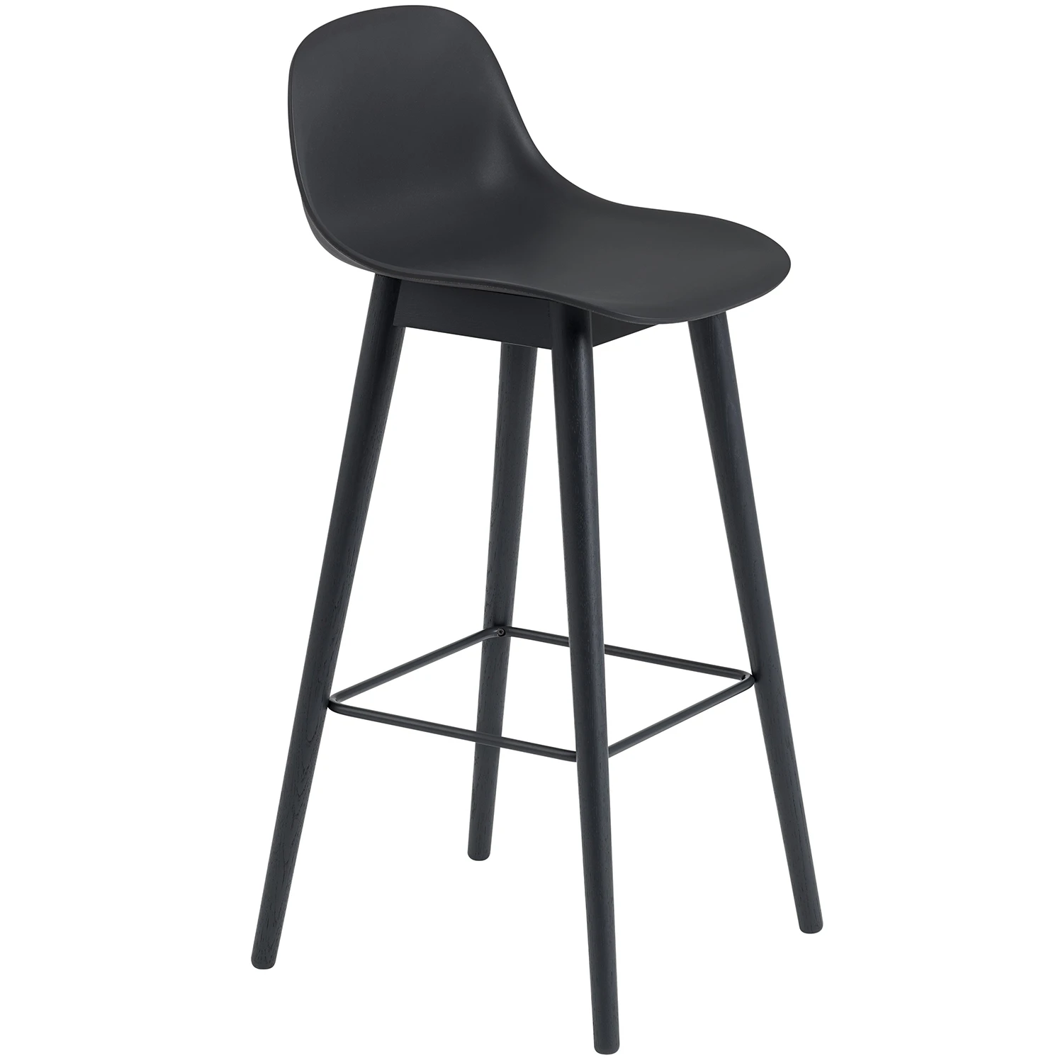 Muuto Fiber Barstol Tr&auml; Med Ryggst&ouml;d 75 Cm Svart - Barstolar Svart - FIBABWON01011