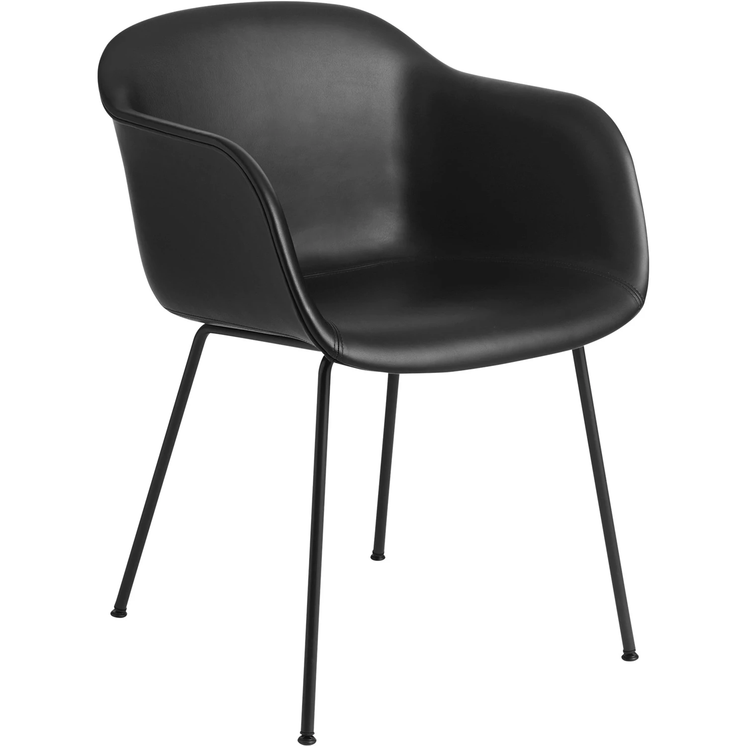 Muuto Fiber Karmstol St&aring;lunderrede Med L&auml;dersits Refine 0842/svart - Stolar Rostfritt St&aring;l Svart - 20019-BLCK_BLCK