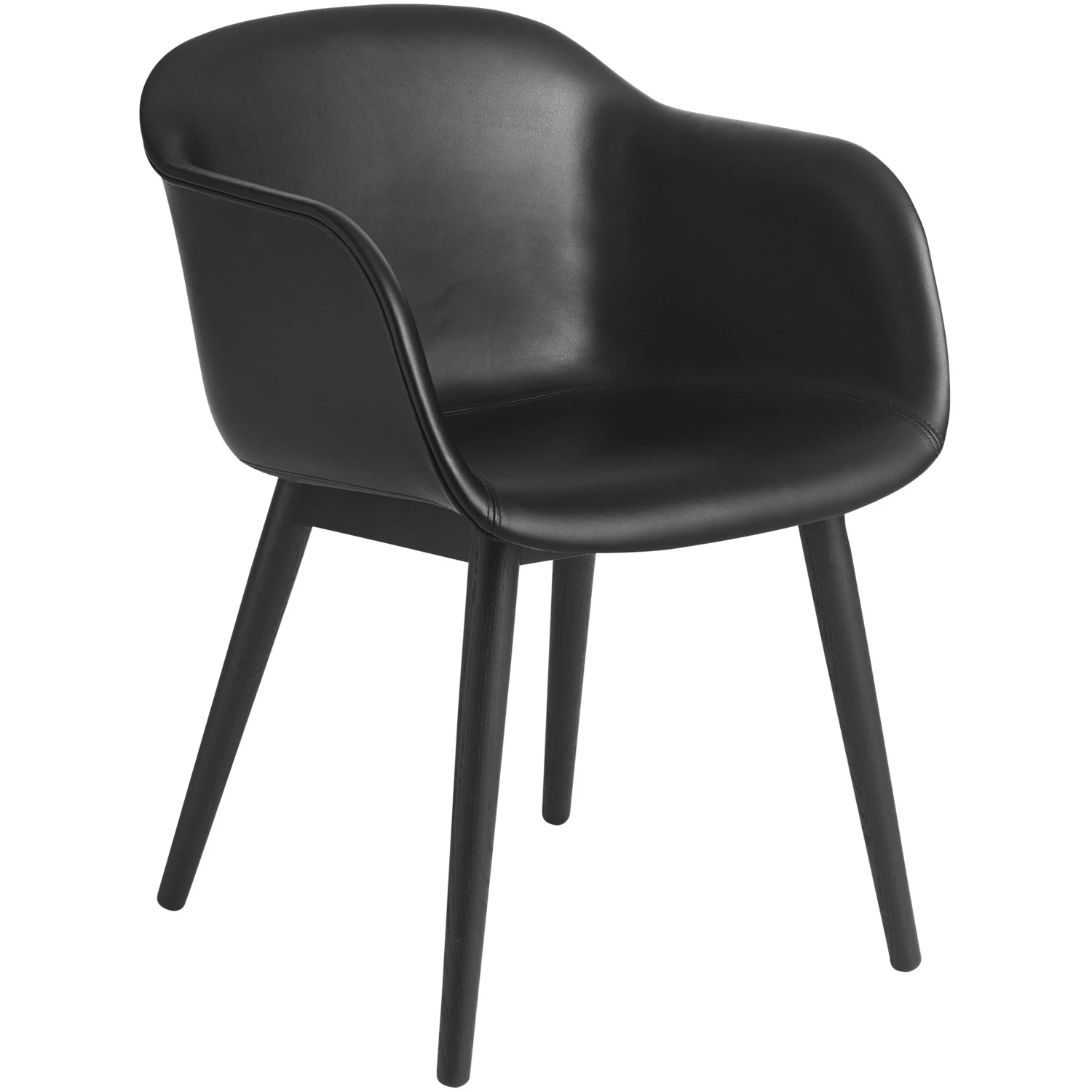 Muuto Fiber Karmstol Tr&auml;underrede Med L&auml;dersits Refine 0842/svart - Stolar Polypropylen Svart - 50505 - BLCK_BLCK