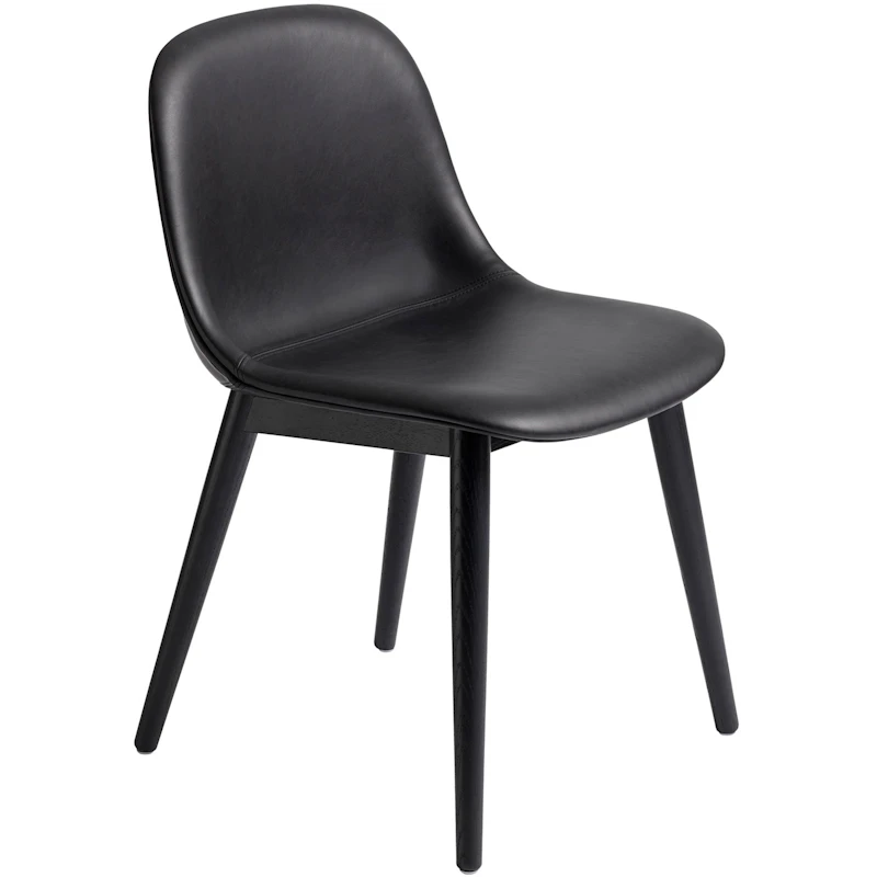 Fiber Matstol Träunderrede Med Lädersits, Refine 0842 Svart/Svart