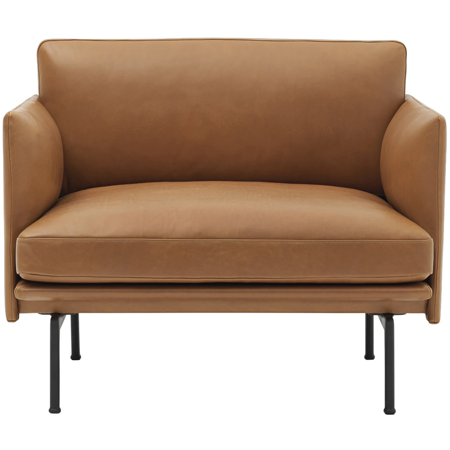 Muuto Outline F&aring;t&ouml;lj Svart Aluminium / Refine Leather Cognac - F&aring;t&ouml;ljer L&auml;der Konjak - OUCHRRA10101