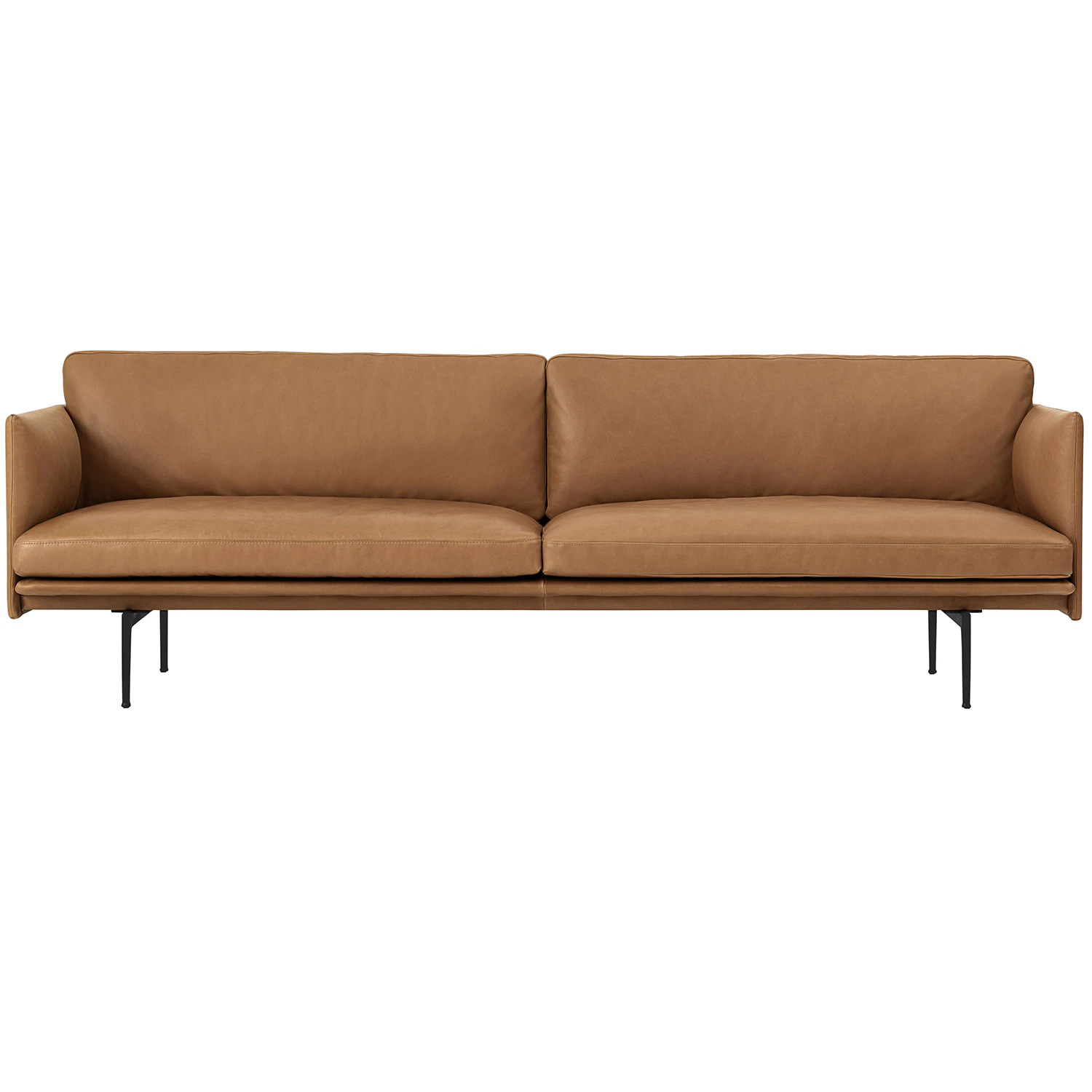 Muuto Outline Soffa 3-sits Svart Aluminium / Refine Leather Cognac - 3-sitssoffor L&auml;der Konjak - 27023-COGN