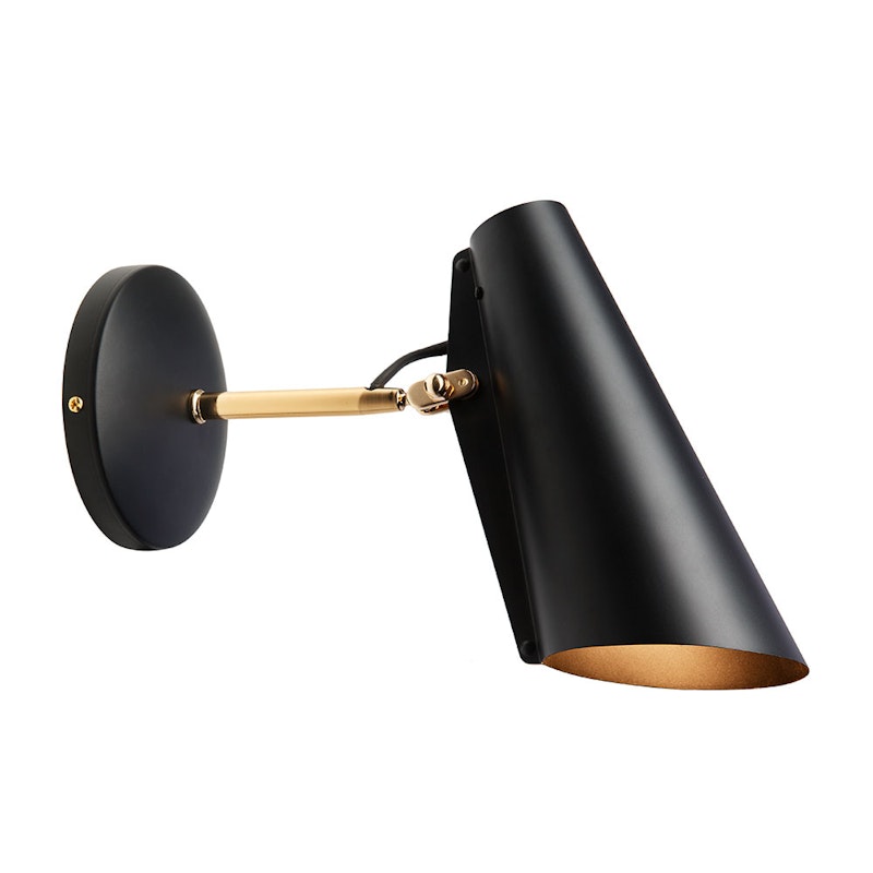 Birdy Vägglampa Kort Arm, Black/Brass