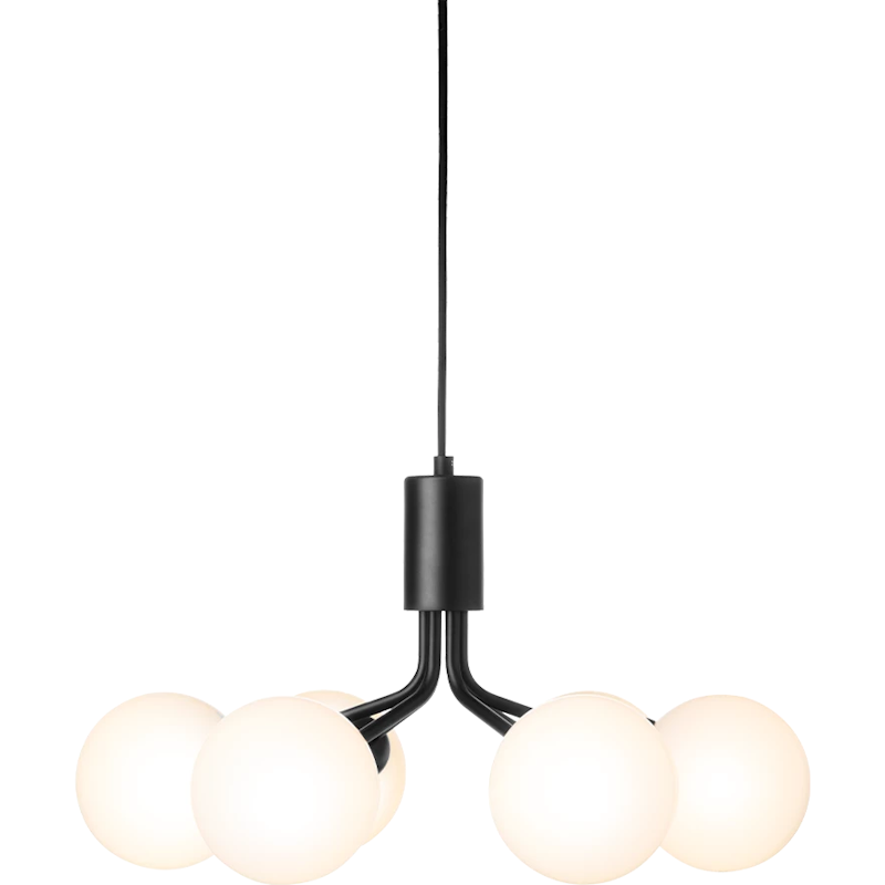Apiales 6 Ljuskrona, Satin Black / Opal