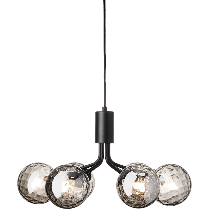 Apiales 6 Ljuskrona, Satin Black / Rökt