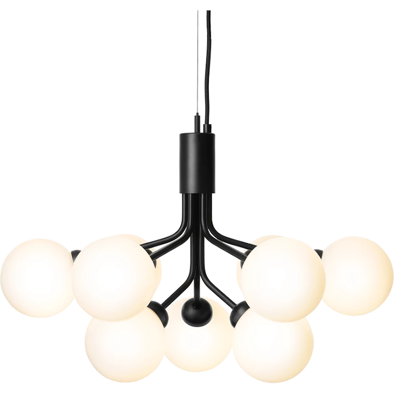 Apiales 9 Ljuskrona, Satin Black / Opal