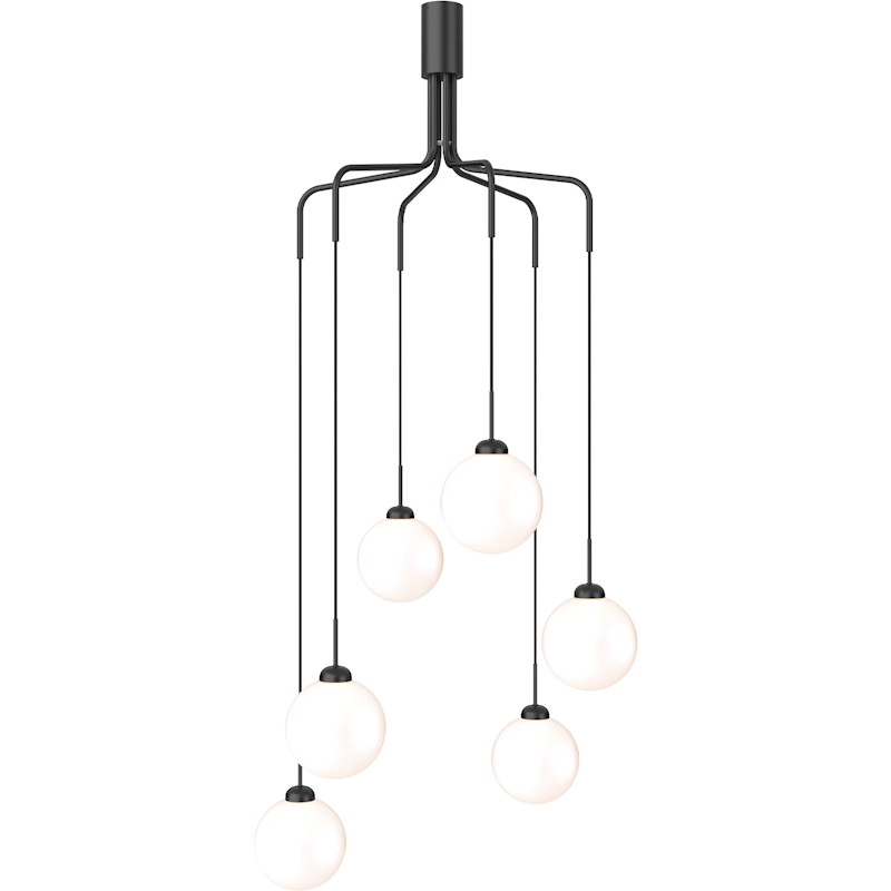 Apiales Cluster 6 Ljuskrona, Satin Black / Opal
