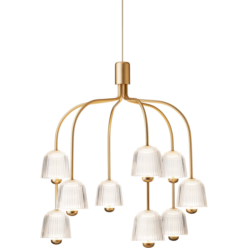 Asteea 9 Ljuskrona, Satin Brass / Klar