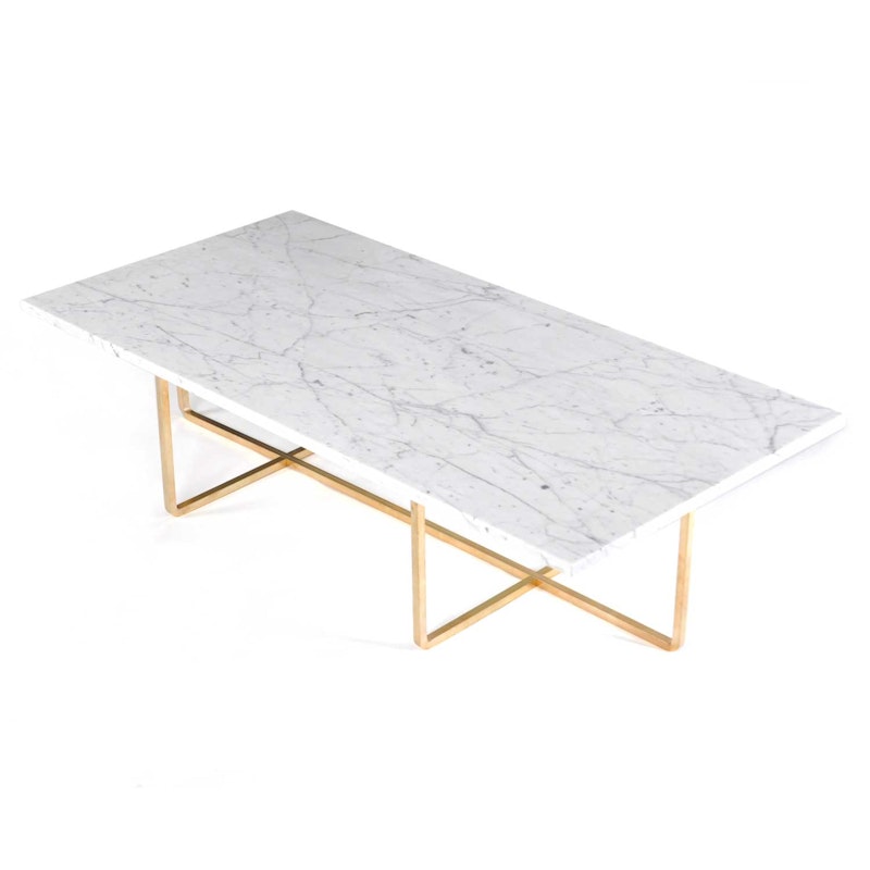 Ninety Soffbord 120x60x30 cm, Mässingsunderrede, Vit Marmor
